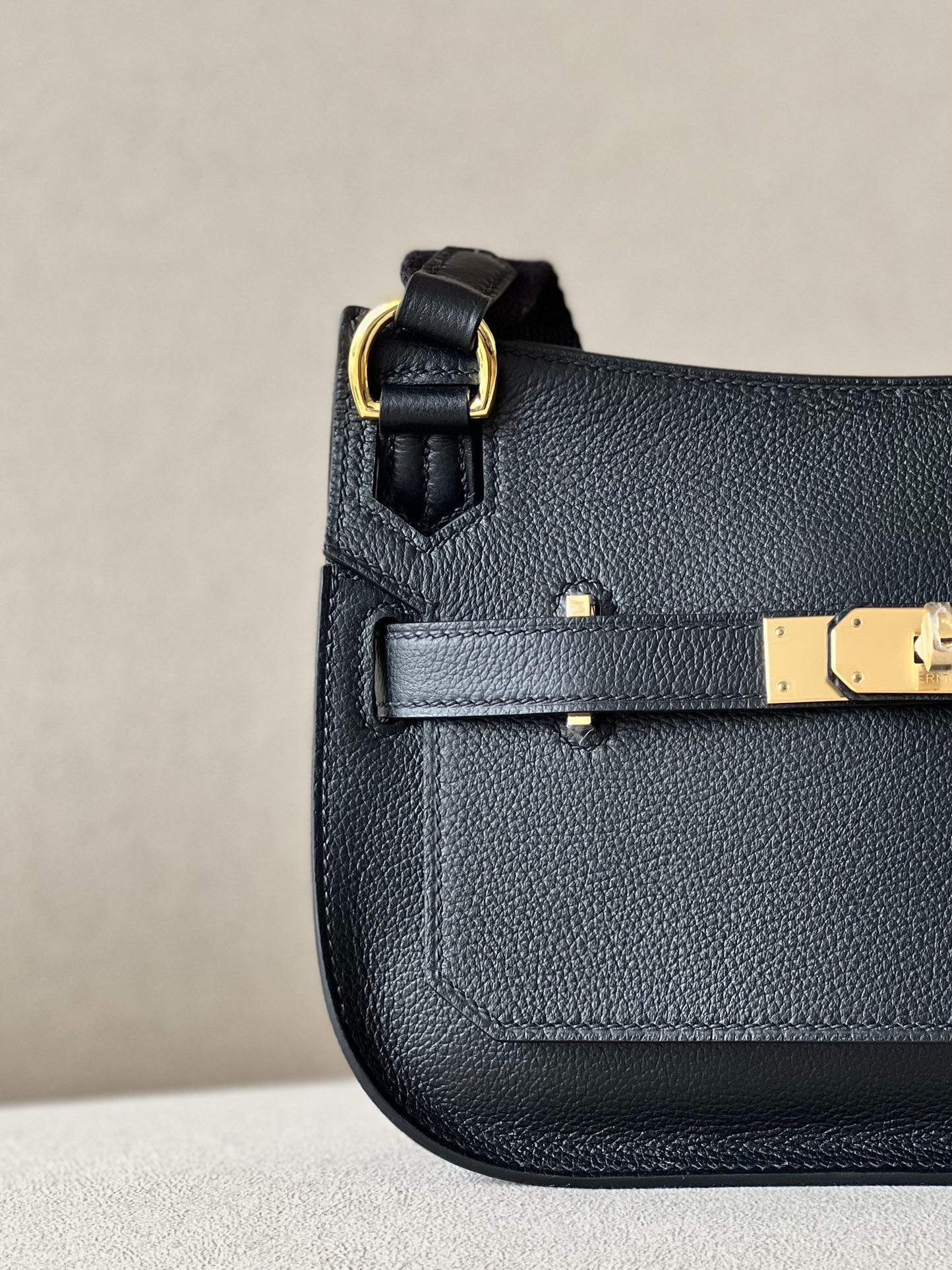 Hermes Jypsiere Mini Shoulder Bag In Black Clemence Leather